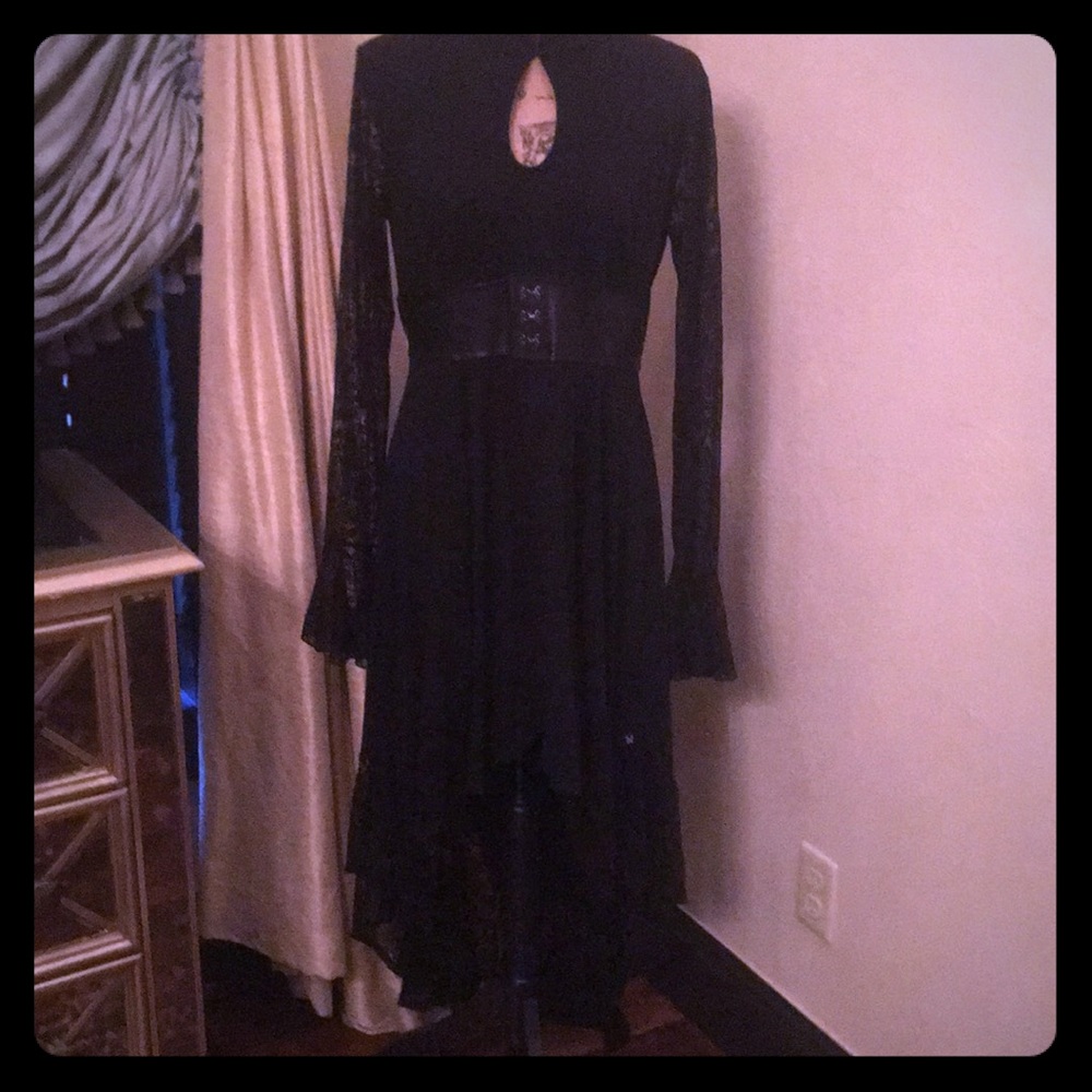 Black high low lace dress